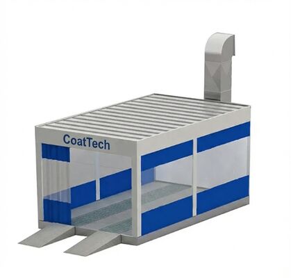 CoatTech Dual-Bay Side-by-Side Automotive Preparation Zone with Central Divider Curtain and Independent Fan Control